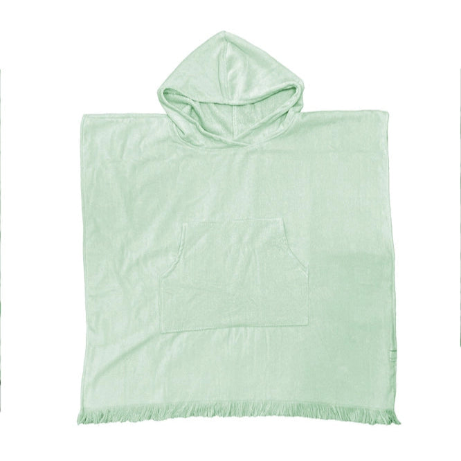 Light green kids hooded poncho on a white background