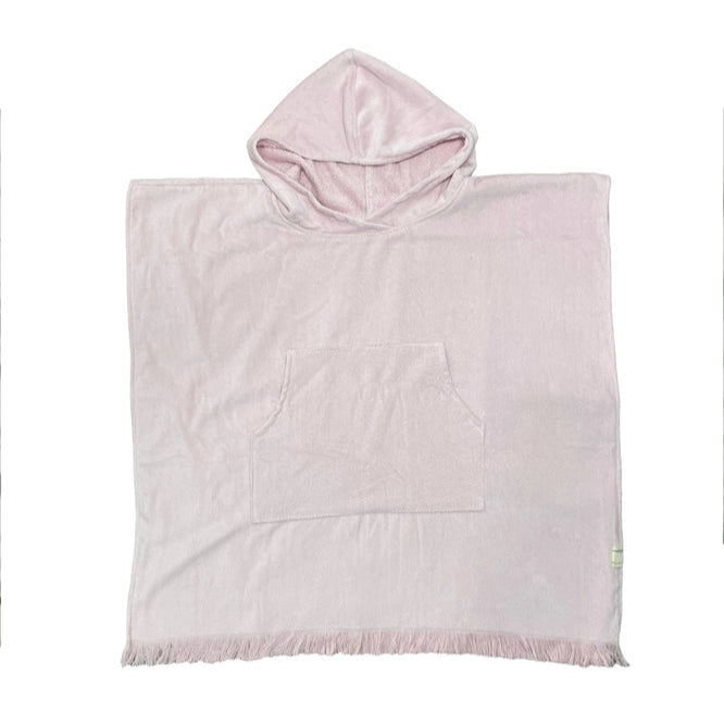 Pink kids hooded poncho on a white background
