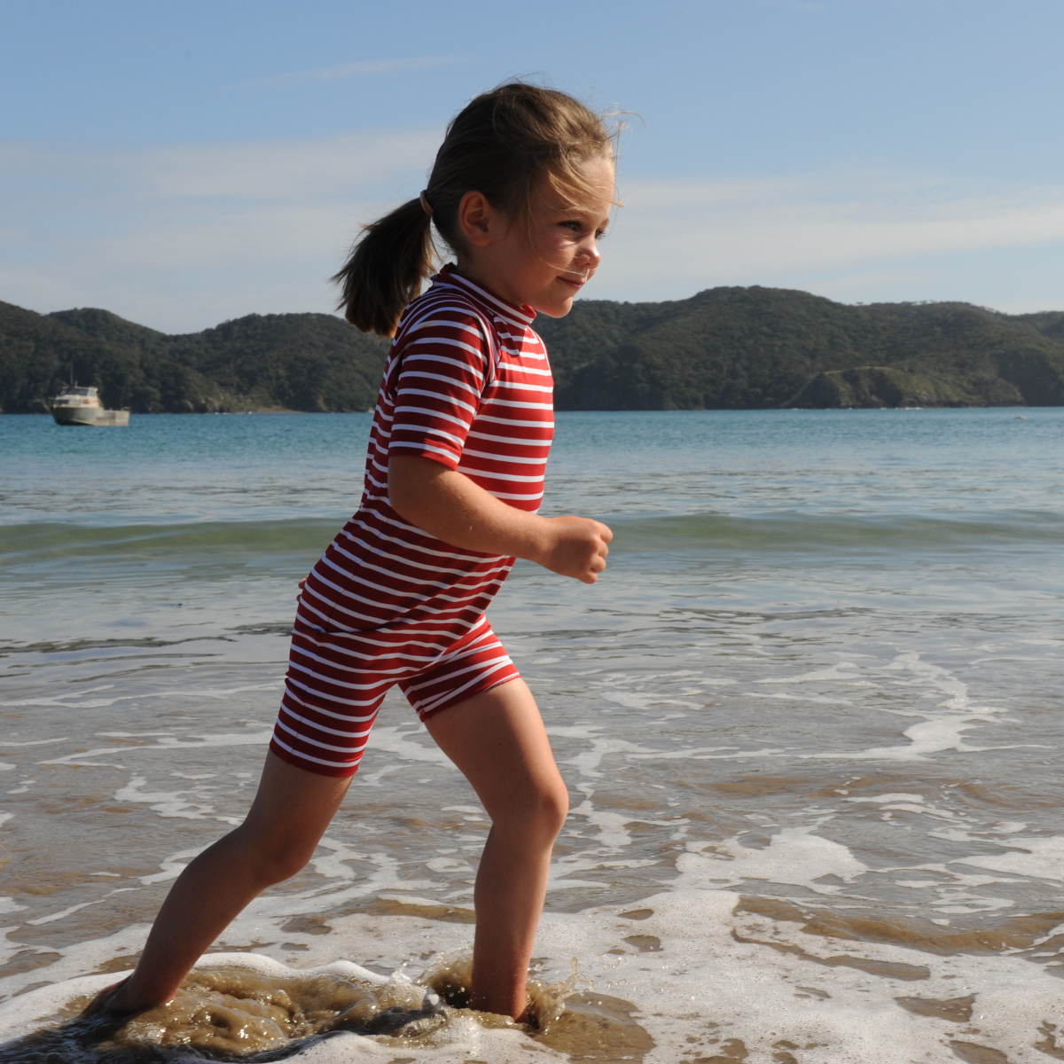 Kids Classic Fullsuit Short Sleeve Stripes UPF 50+ Swimsuit