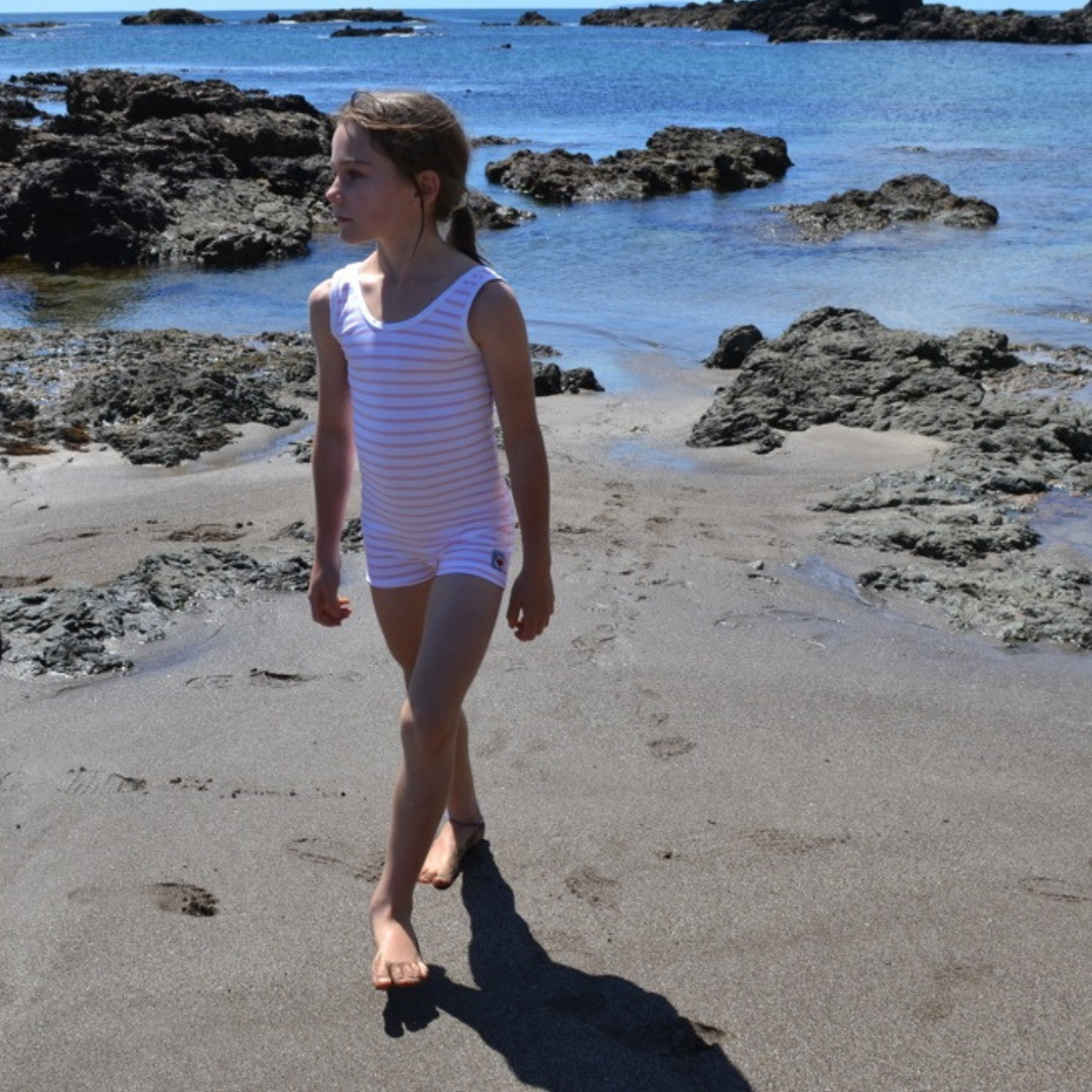 Girls Vintage Bather UPF 50+ Swimsuit Pink & White SECONDS