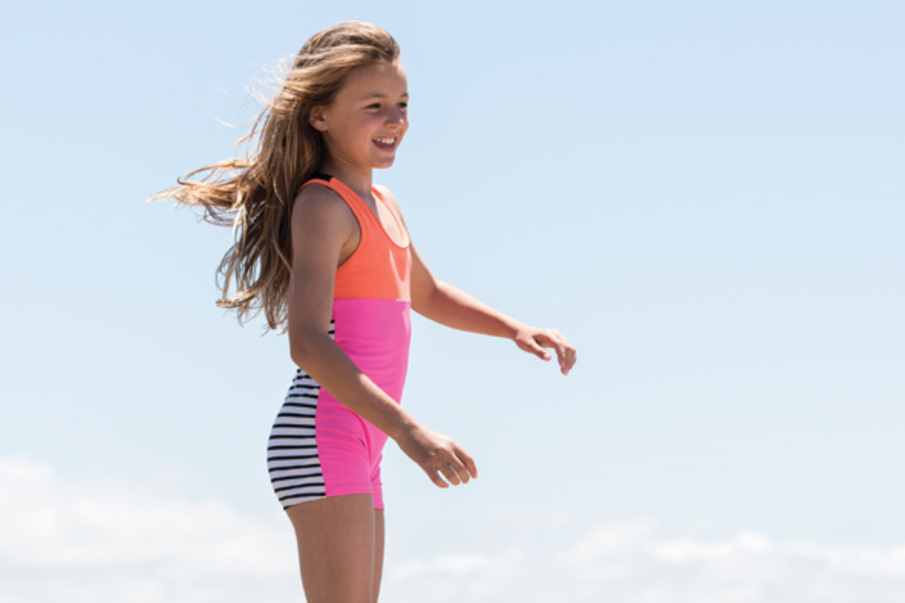 Girls One Piece Orange and Pink Racerback UPF 50+Swimsuit