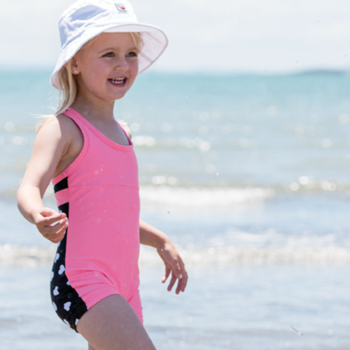 Girls One Piece Pink Hearts Racerback UPF 50+Swimsuit