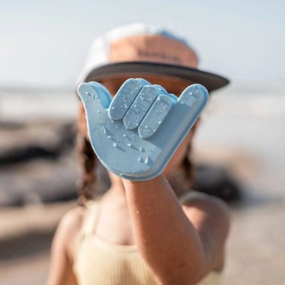 Person holding a blue &