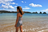 Girl wearing Swimwear One Piece Classic Halter Neck UPF 50+ Bather at the beach