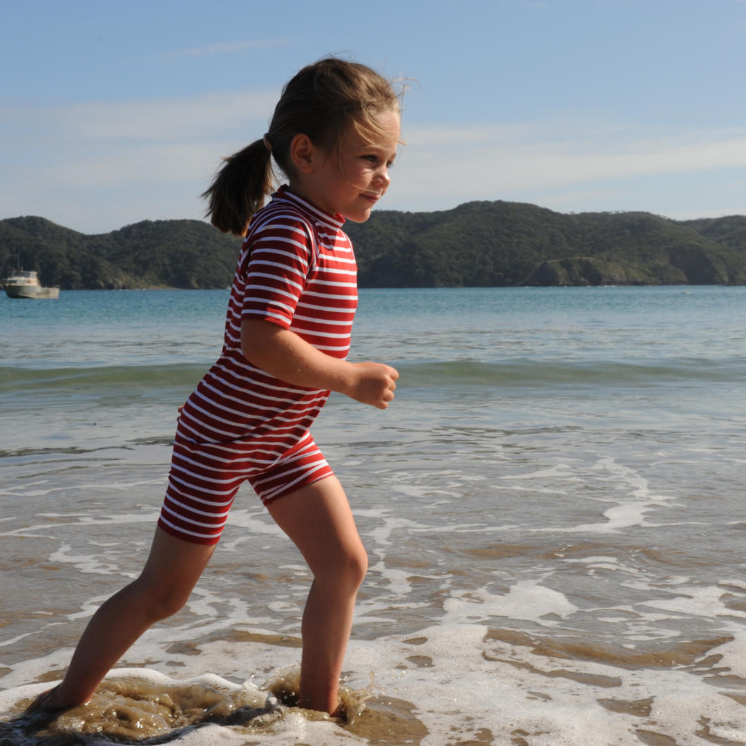 Kids Classic Fullsuit Short Sleeve Stripes UPF 50+ Swimsuit