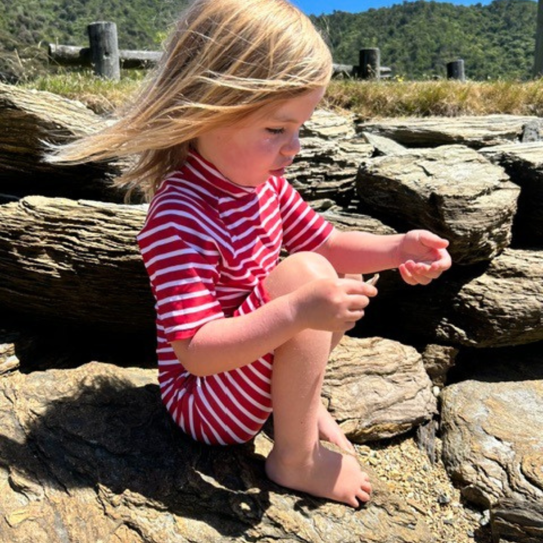 Kids Classic Fullsuit Short Sleeve Stripes UPF 50+ Swimsuit