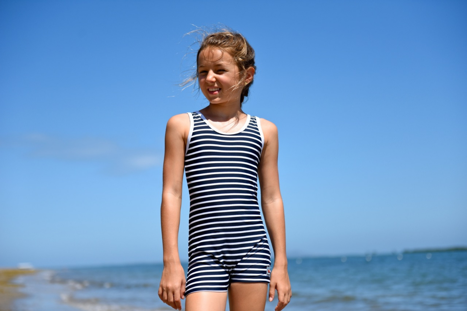 Girls One Piece Classic Bather Stripes Swimsuit