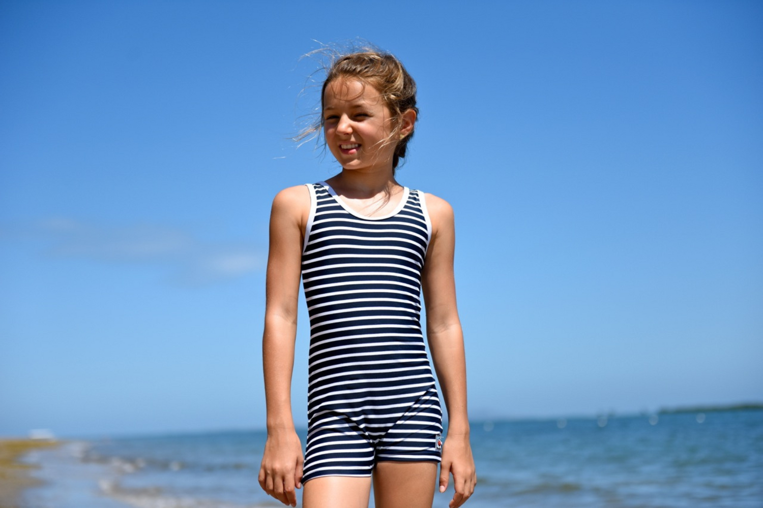 Girls striped swimsuit sales