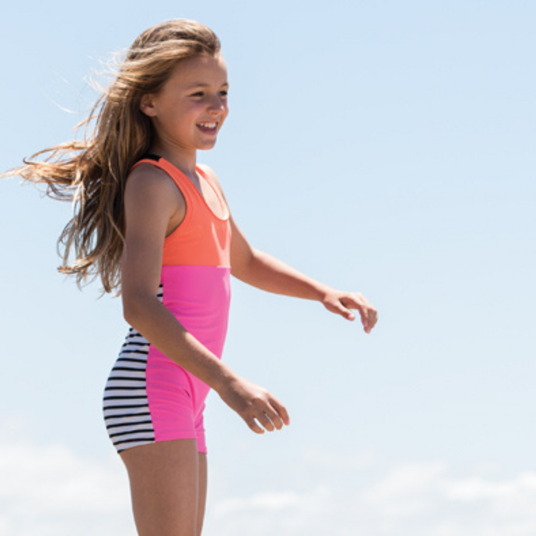 Girls One Piece Orange and Pink Racerback UPF 50+Swimsuit