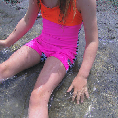 Girls One Piece Orange and Pink Racerback UPF 50+Swimsuit