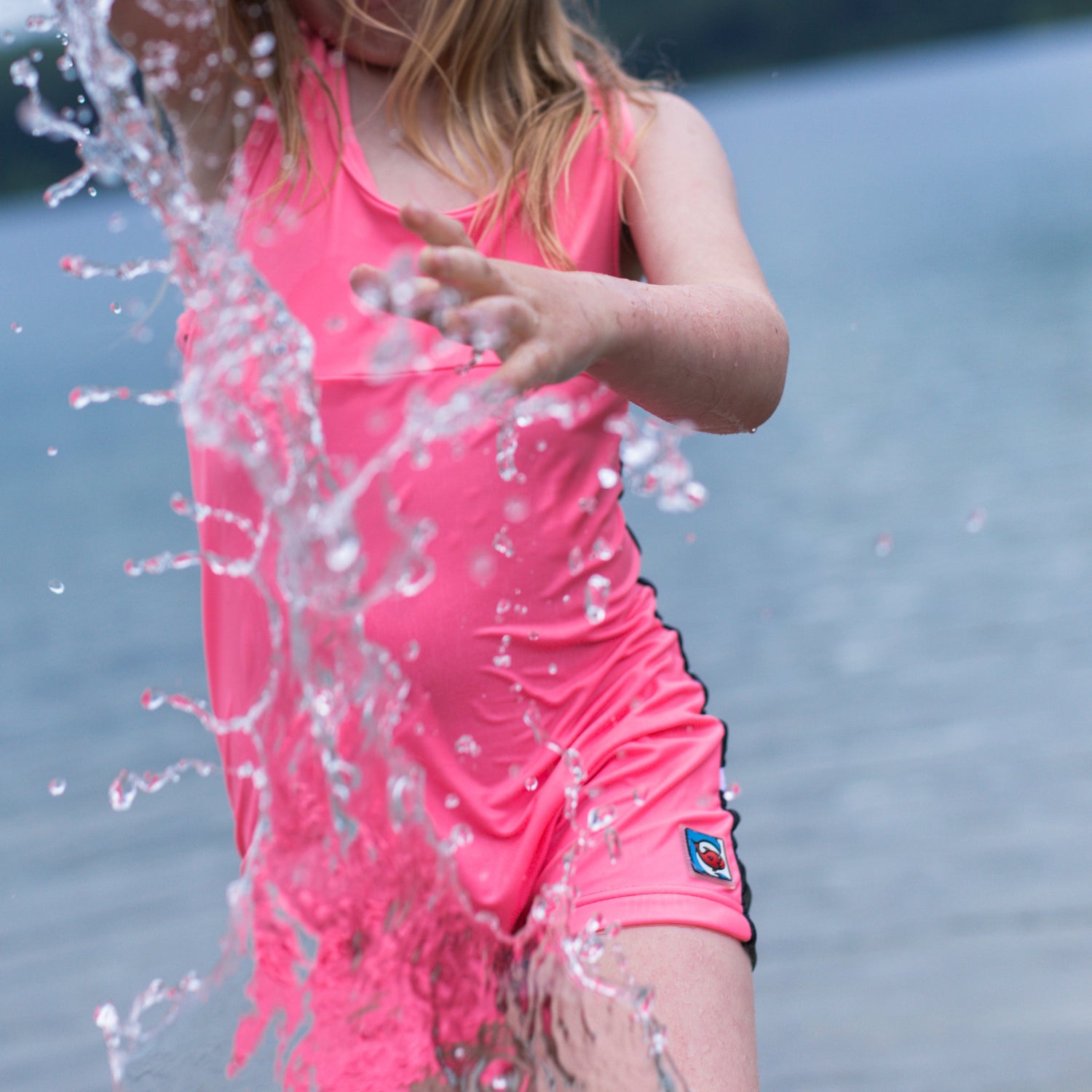 Girls One Piece Pink Hearts Racerback UPF 50+Swimsuit