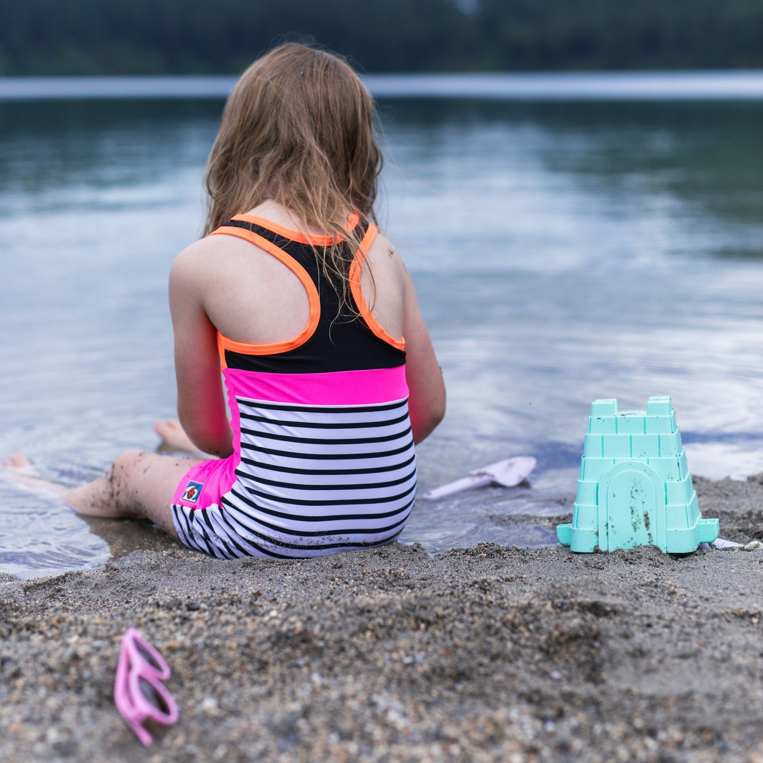 Girls One Piece Orange and Pink Racerback UPF 50+Swimsuit