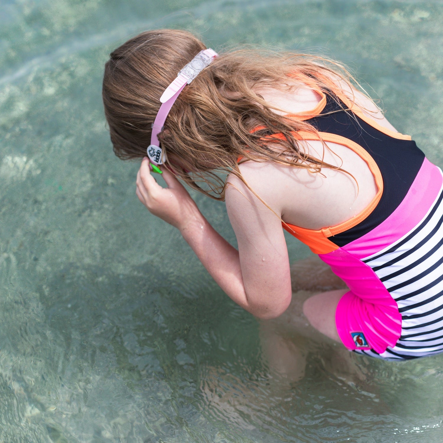 Girls One Piece Orange and Pink Racerback UPF 50+Swimsuit