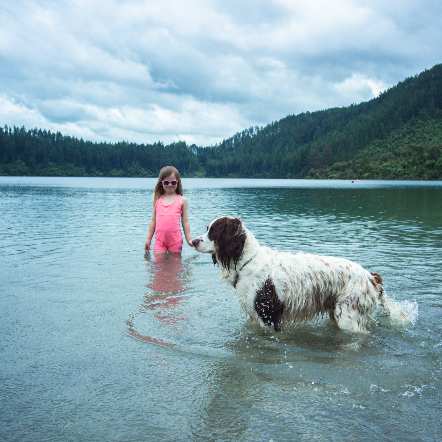 Girls One Piece Pink Hearts Racerback UPF 50+Swimsuit