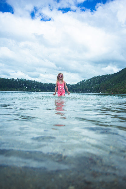 Girls One Piece Pink Hearts Racerback UPF 50+Swimsuit