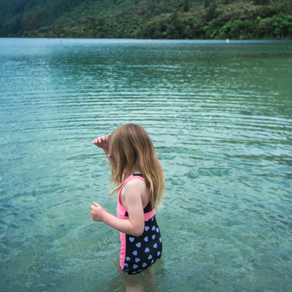 Girls One Piece Pink Hearts Racerback UPF 50+Swimsuit