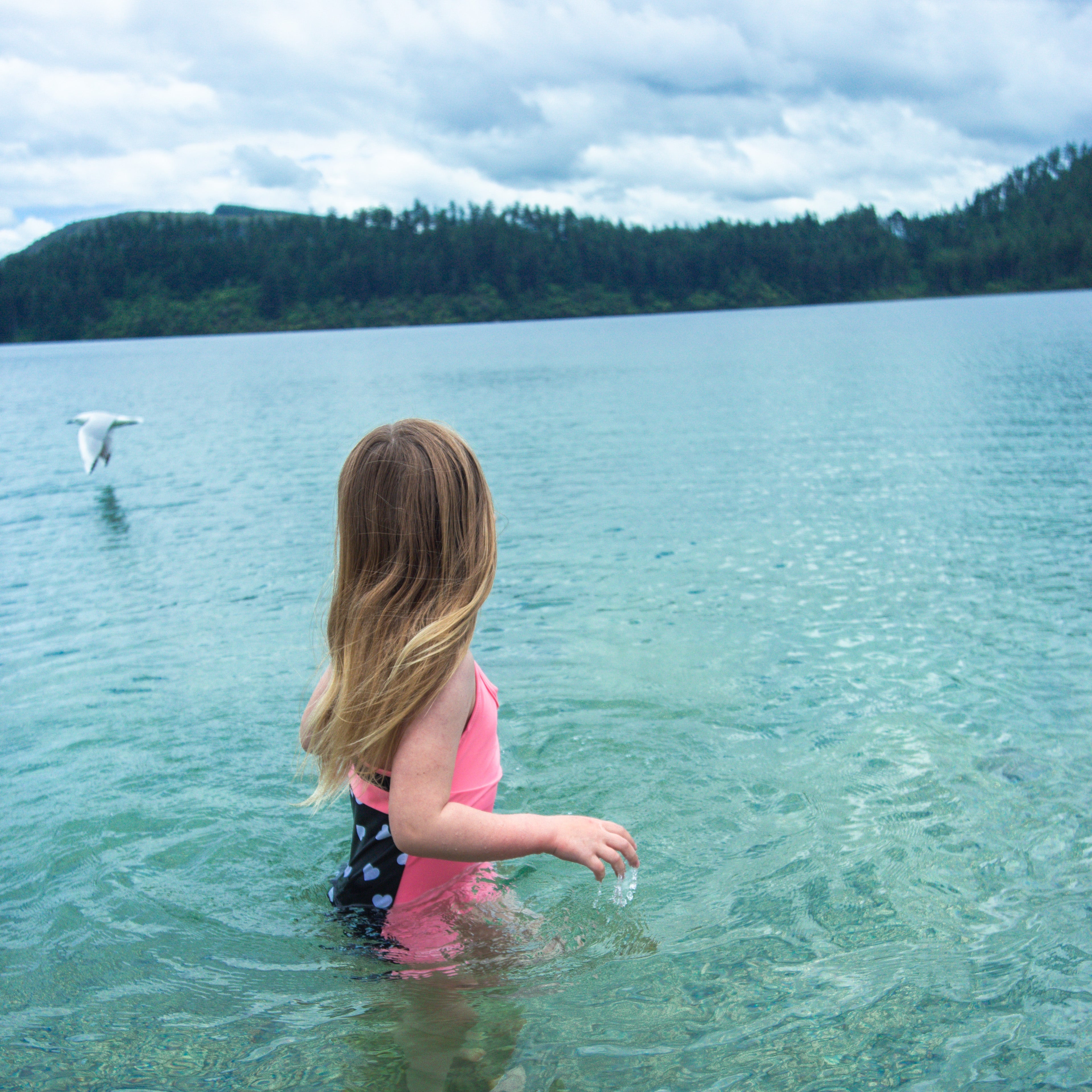 Girls One Piece Pink Hearts Racerback UPF 50+Swimsuit