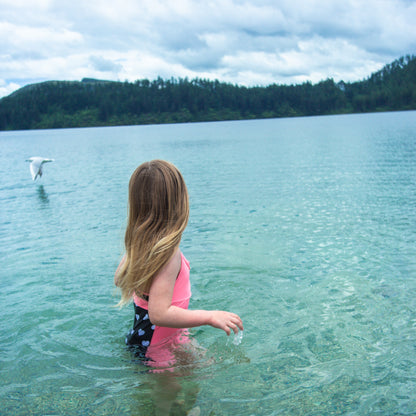 Girls One Piece Pink Hearts Racerback UPF 50+Swimsuit