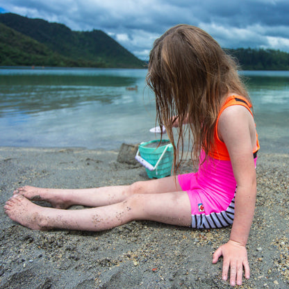 Girls One Piece Orange and Pink Racerback UPF 50+Swimsuit